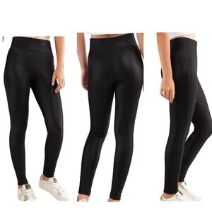 DayTrip Buckle Black Vegan Faux Liquid Leather Pleather Leggings Size Medium